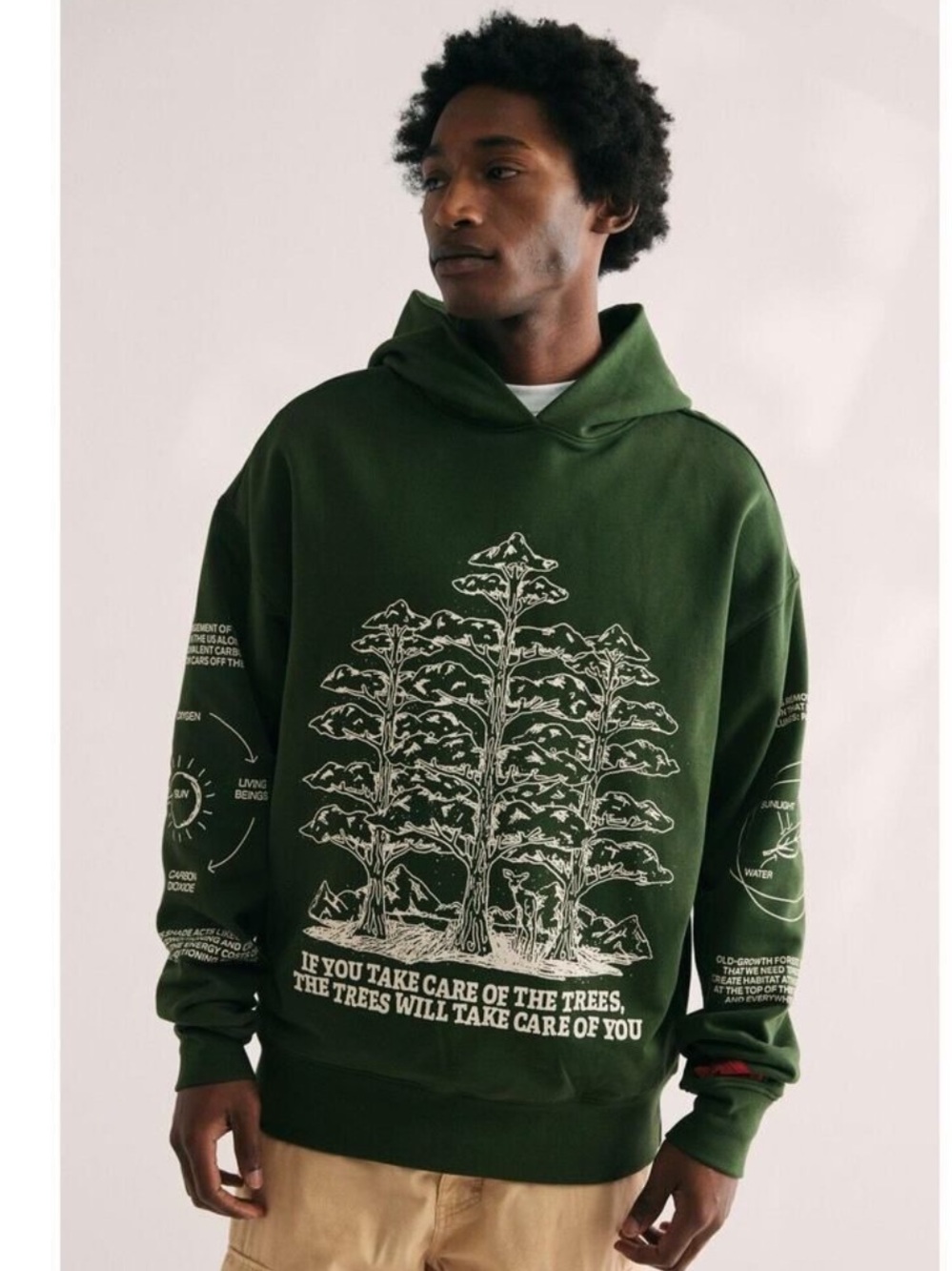 CHNGE Unisex Trees Are The Root Oversized Cuffed Long Sleeve Hoodie, Green, med - Picture 3 of 16